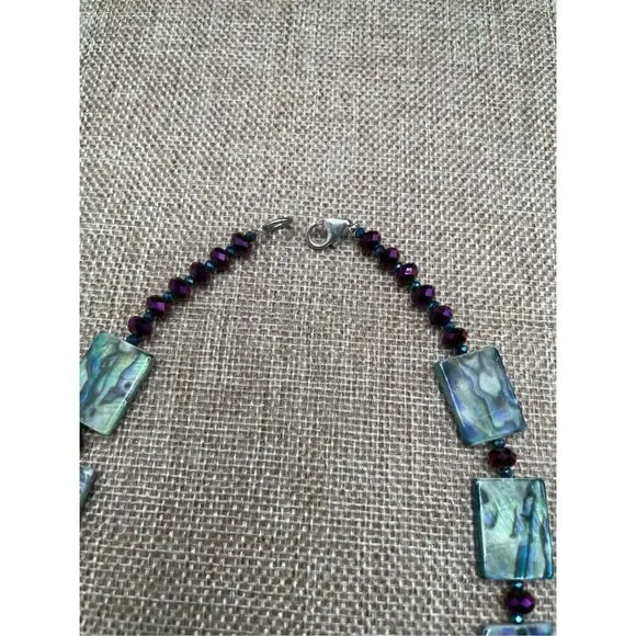 Artisan Beaded Necklace Choker Purple Blue Green Beads Handmade - Picture 4 of 5
